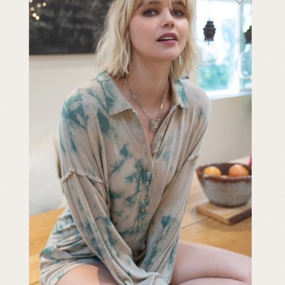 New! Faith Mocha/Teal Hand Dip Dye LS Romper - Picture 7 of 9